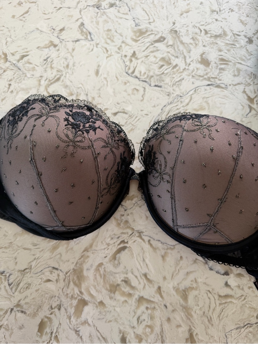 Victoria's Secret Black Embroidered Sheer Strapless Bra